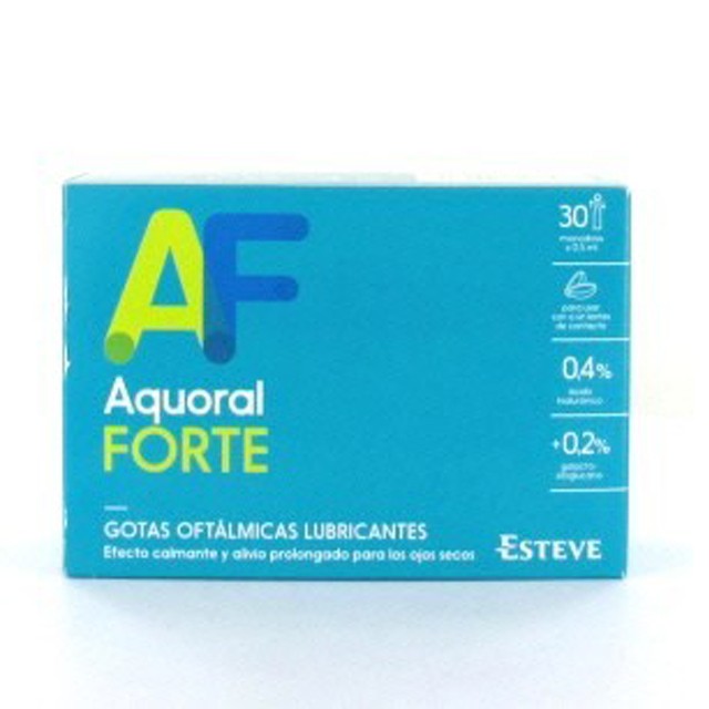 Colirio Aquoral forte gotas oftálmicas lubricantes 30 monodosis de 0.5ml.