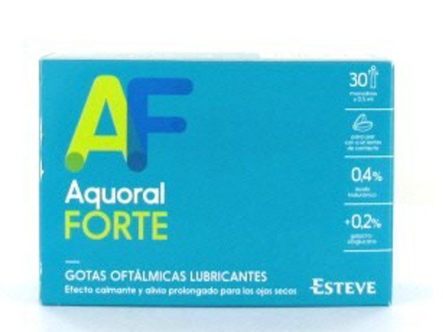 Colirio Aquoral forte gotas oftálmicas lubricantes 30 monodosis de 0.5ml.
