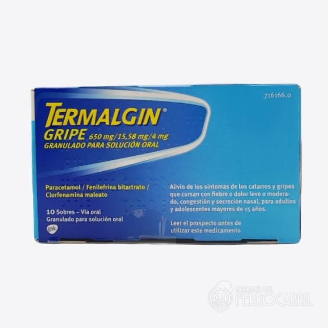Termalgin Gripe 650 mg/15,58 mg/ 4 mg granulado para solución oral 10 sobres