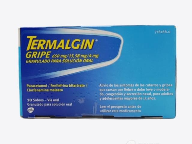 Termalgin Gripe 650 mg/15,58 mg/ 4 mg granulado para solución oral 10 sobres